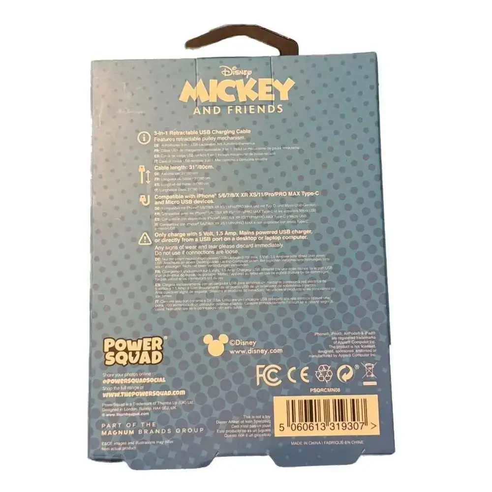 Disney Minnie Mouse Power Squad 3 in 1 Retractable Charging Cable 80cm‎